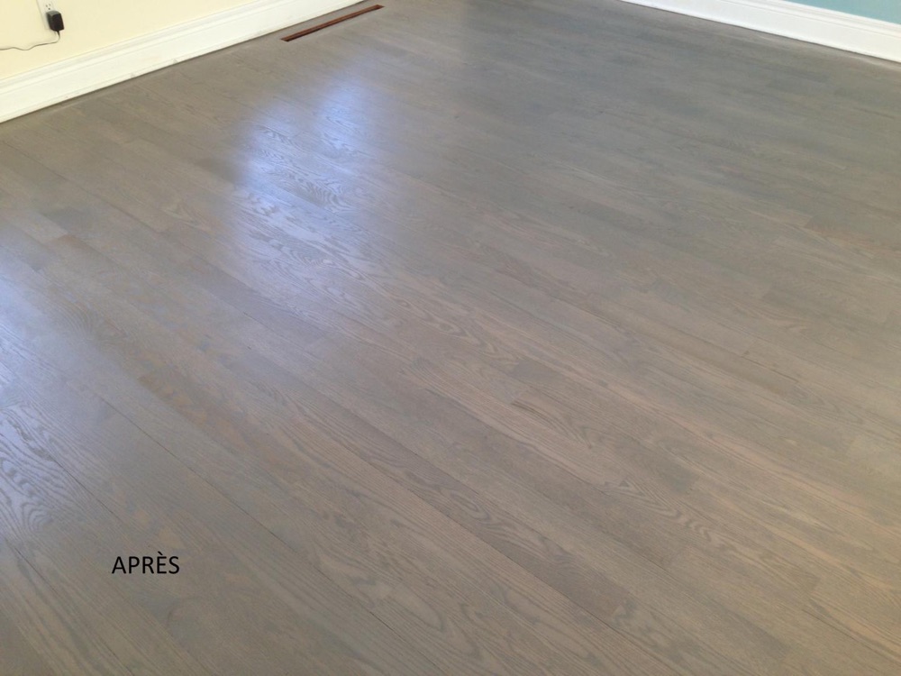 A freshly refinished hardwood floor in a West Island home